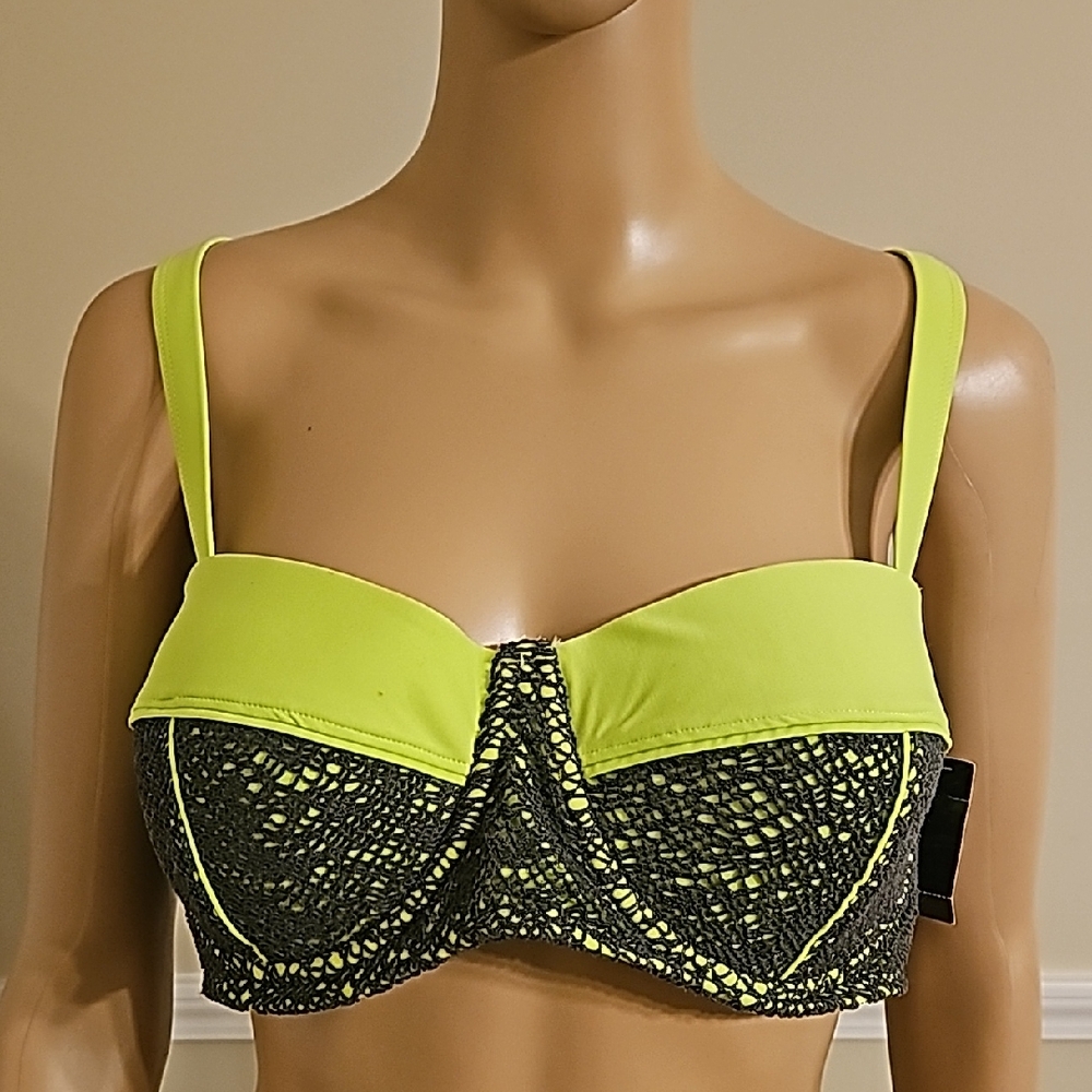 Ashley Stewart Neon Green and Gray Lace Bra Size 14